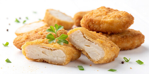 Crispy Chicken Nuggets Isolated on a White Background for Tasty Snacking