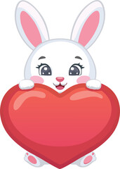 Fototapeta premium bunny with heart valentine day vector, rabbit cartoon valentine heart love gift