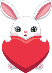 Obraz premium bunny with heart valentine day vector, rabbit cartoon valentine heart love gift