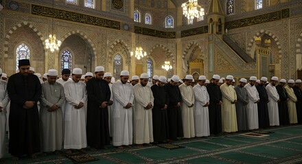 Muslim Men Praying in Mosque Beautiful Islamic Interior
