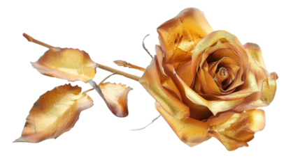 Golden rose blooming with elegance on transparent background
