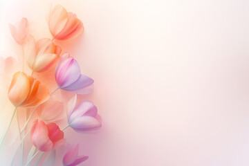 シンプル背景に映えるオレンジとピンクのチューリップ花束