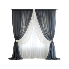 Layered Blackout Curtains with Sheer Panels in White and Grey Isolated on Transparent Background