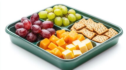 Green tray with grapes cheese and crackers