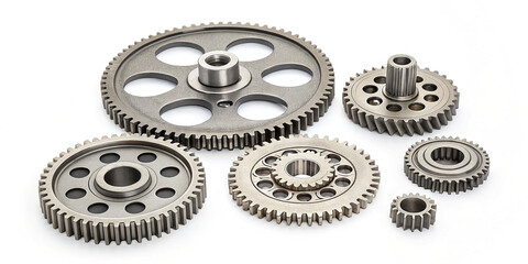 Dynamic Collection of Gears Isolated on a Bright Background for Industrial Applications