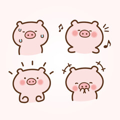 Vector cartoon illustration of cute pig sticker set Concept Isolated Flat