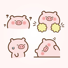 Vector cartoon illustration of cute pig sticker set Concept Isolated Flat