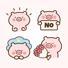 Vector cartoon illustration of cute pig sticker set Concept Isolated Flat