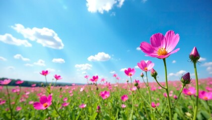 Fototapeta premium Field of Myosotis flowers against a bright blue sky, wildflowers, flowers, nature