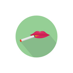 Pink lips exhale cigarette smoke