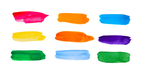 Watercolor, painted color samples on white paper