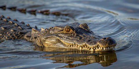 Fototapeta premium Isolated Close-Up of a Crocodile in Water for Wildlife Conservation