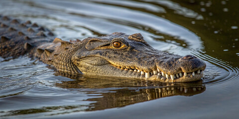 Fototapeta premium Close-Up of a Crocodile in the Water for Wildlife Photography
