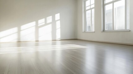 Bright Minimalistic Empty Room with Natural Light and Large Windows : Generative AI