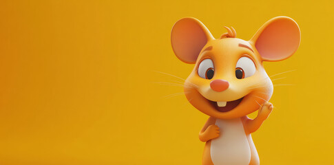 Fototapeta premium cheerful cartoon mouse character on yellow background