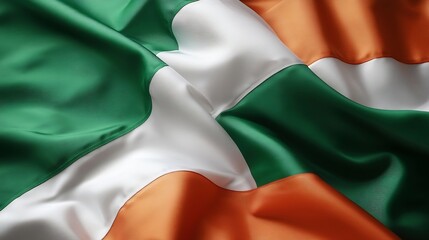 Obraz premium Close View of a Softly Draped Green White and Orange Flag with Silky Textures : Generative AI
