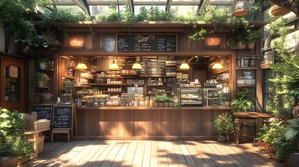 Sunlit Garden Coffee Shop Rustic Wooden Exterior