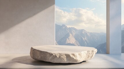 Modern Minimal Stone Podium on Pastel Background for Stylish Advertising and Product Showcase in Natural Environment