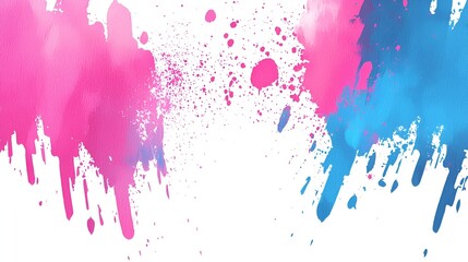 Fototapeta premium Pink and blue paint splatters on white background; design element