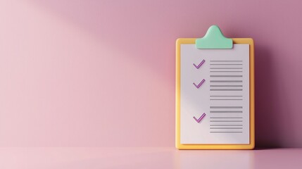 Pastel Yellow Clipboard Checklist on Pink Background
