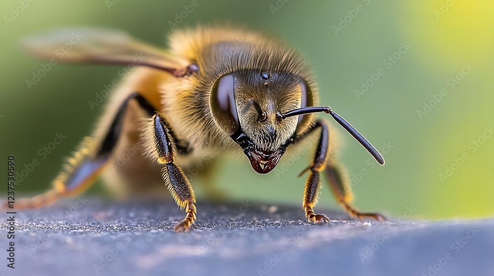 Aufkleber Closeup of a Honeybee on Surface Highlighting its Intricate Detail and Texture : Generative AI