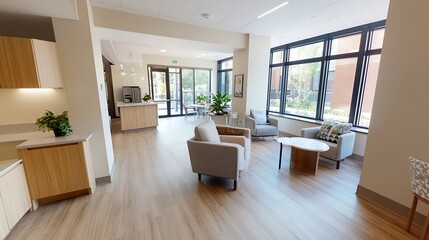 Open Plan Modern Living Room with Natural Lighting and Elegant Furniture : Generative AI