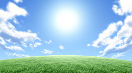 Fototapeta premium Sunny sky over green grassy field