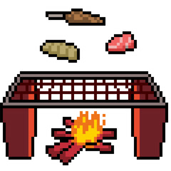 Fototapeta premium pixel art of barbeque party outdoor