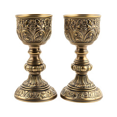 Ornate Candle Holders with Antique Gold Finishes Isolated on Transparent Background