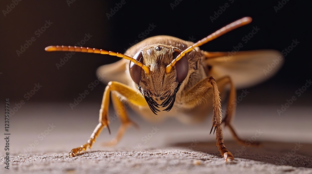Poster Macro photography of a wasp showcasing detailed features against a blurred background : Generative AI
