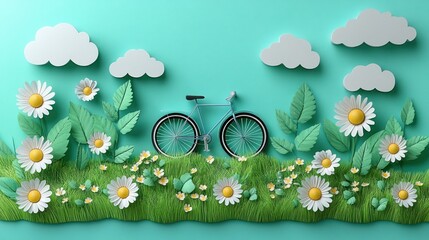 Springtime Bicycle Ride in a Papercut Meadow