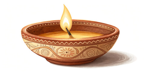 Traditional Diwali Diya Oil Lamp Isolated on a White Background for Festival Celebrations