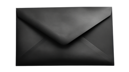 Black envelope closed on transparent background representing mystery and elegance