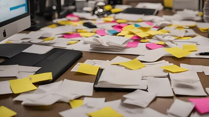 Messy Desk with Papers and Sticky Notes