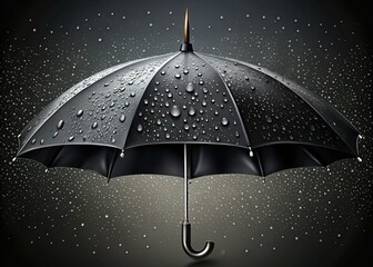 Glistening Black Umbrella in the Rain
