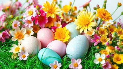 Fototapeta premium Pastel Hues and Floral Delights: Easter Egg Extravaganza