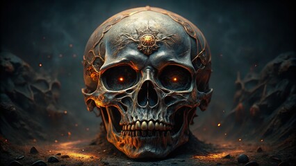 Spooky Skull with Eerie Food Feast