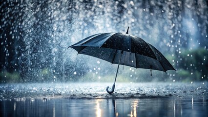 Silhouetted Black Umbrella Against Water Droplets