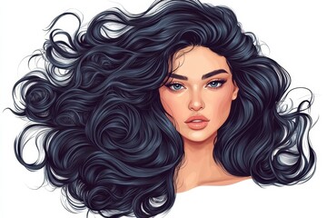 Lovely woman with long glossy wavy hair and a curly style