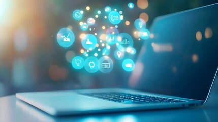 digital business, data analytics, laptop - abstract technology