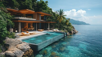 Obraz premium Luxury Cliffside Villa with Infinity Pool and Ocean View