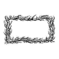 Dead branches frame hand drawing vector isolated on background.