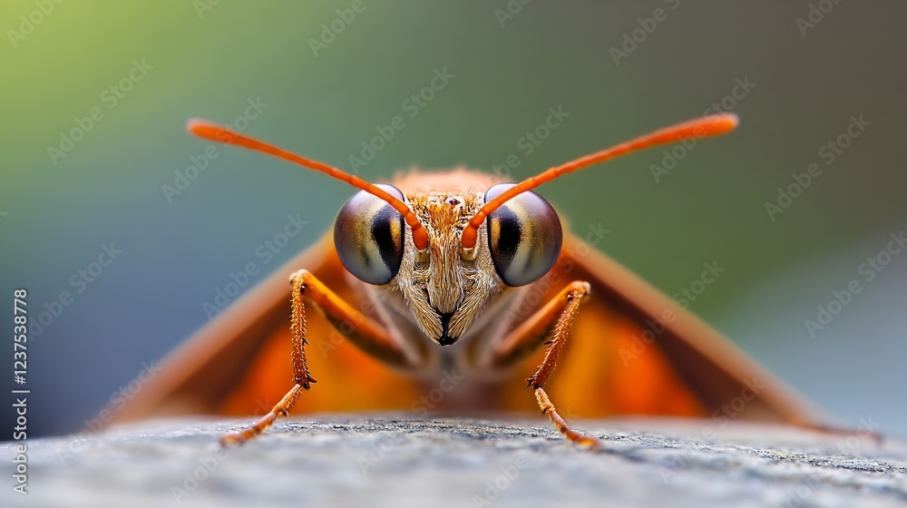 Poster closeup of orange butterfly with patterned wings and intense eyes : generative ai