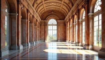 Grand Hall with high ceilings and marble columns, grand hall, grand chateau interior