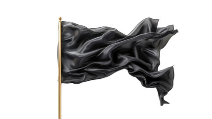 Black flag waving on golden pole with transparent background