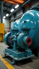 Industrial diaphragm pump with large tank and control panel in a factory setting, machinery, tank