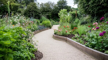 Obraz premium Picturesque Flowerlined Garden Path with Vibrant Blossoms and Lush Foliage : Generative AI