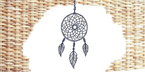 Obraz premium Tribal Dreamcatcher Doodle Art on Woven Canvas