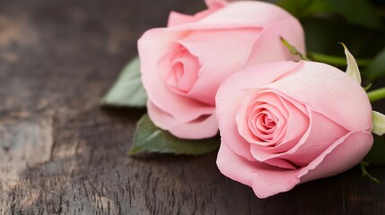 Romantic Pink Roses on Rustic Wooden Background for Elegant Floral Decor : Generative AI