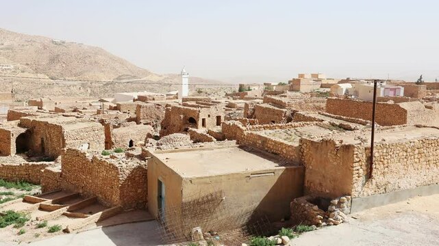View on small Berber mountain village Toujane near Medenine in Tunisia
